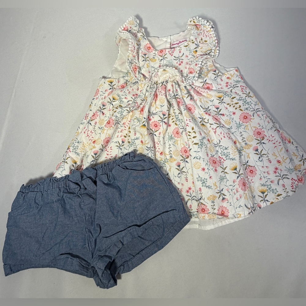Tommy Bahama Girls 5T Floral Dress Blue Shorts Set Cottagecore Spring Summer